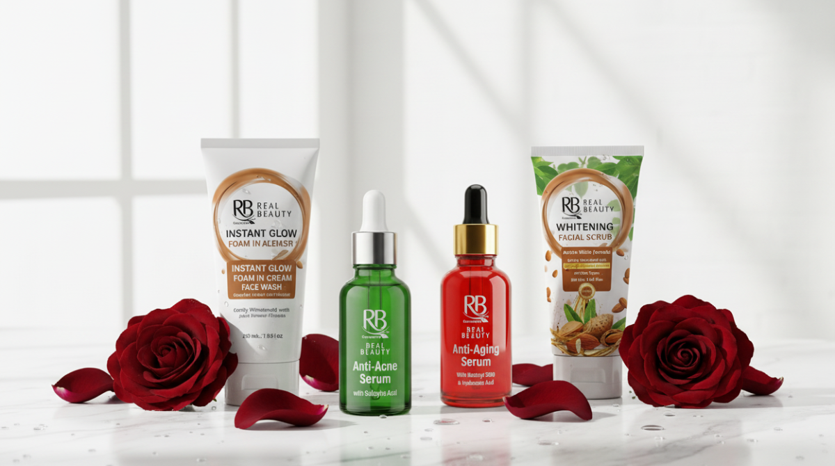 Complete skincare routine for Pakistani skin types featuring Black Rose products - cleansers, serums, and treatments for oily, dry, and sensitive skin