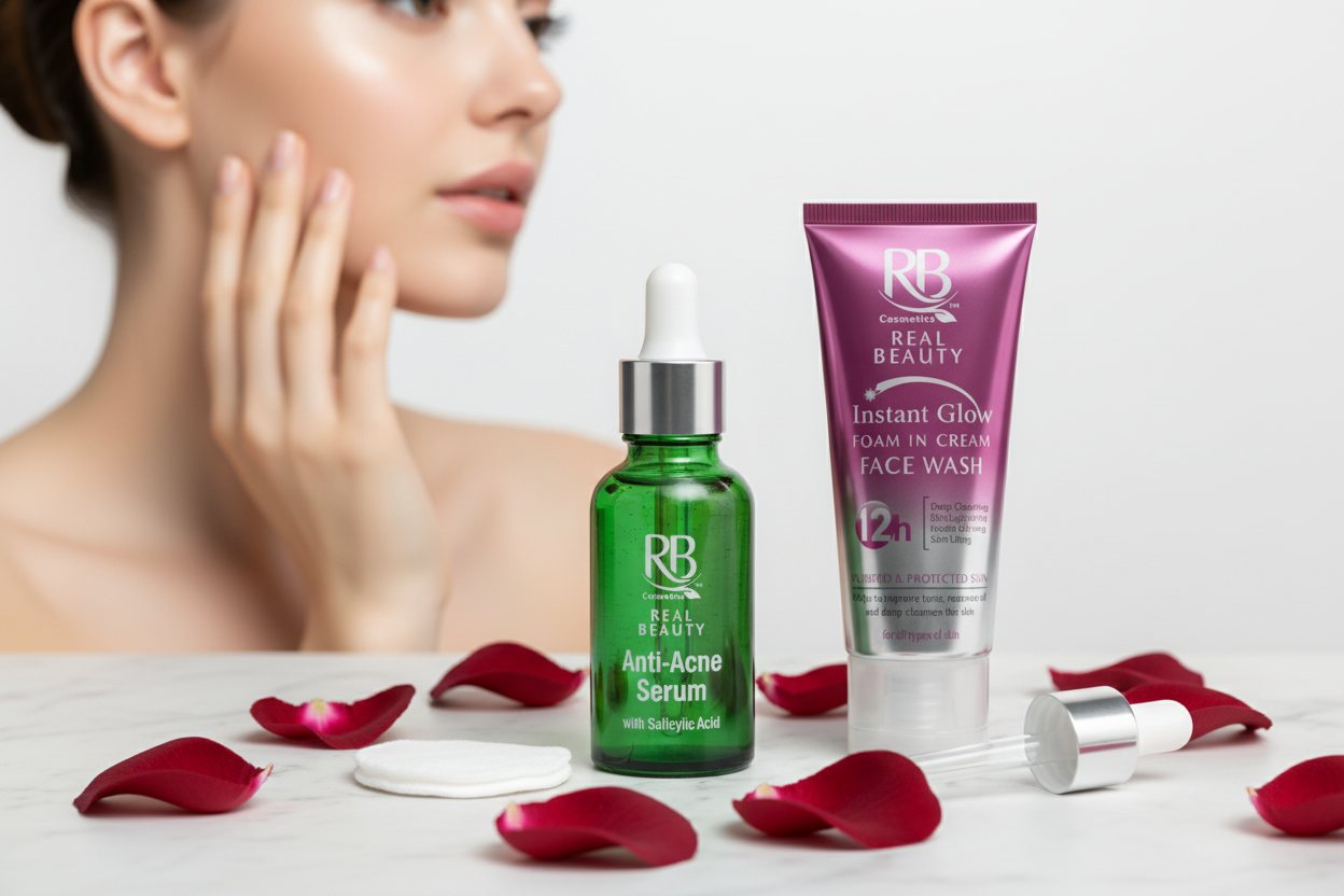 Black Rose skincare products for face exfoliation – Anti-Acne Serum with Salicylic Acid and Instant Glow Face Wash
