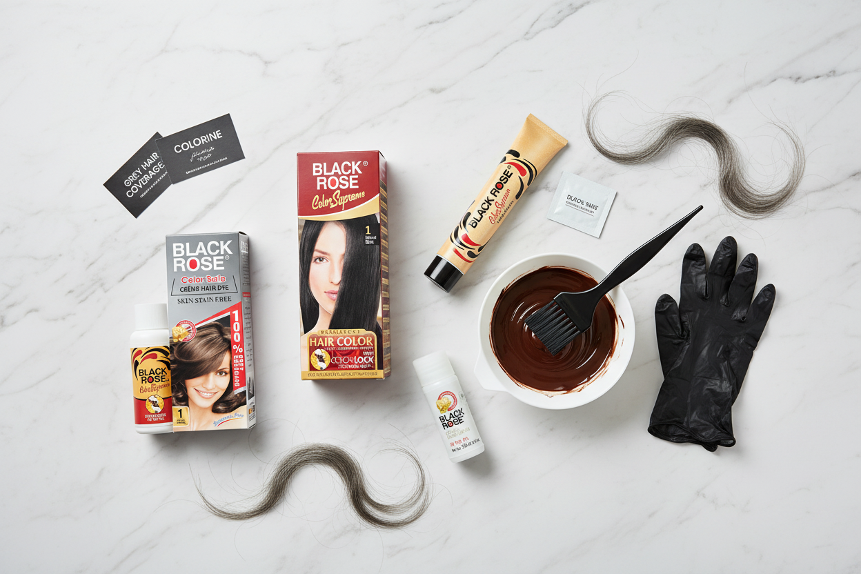 Black Rose hair color products for grey coverage at home – Color Supreme and Color Safe