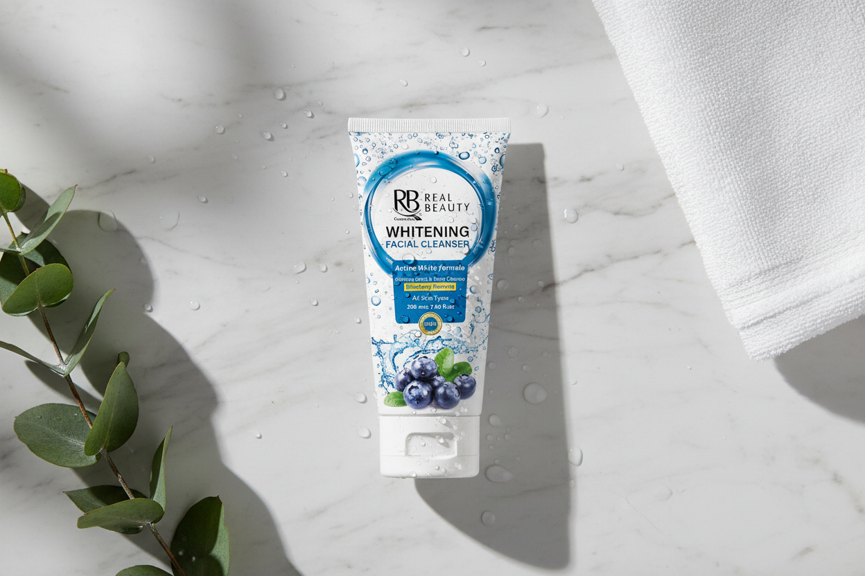 Black Rose Whitening Facial Cleanser on marble surface – gentle barrier-safe face wash for glowing skin