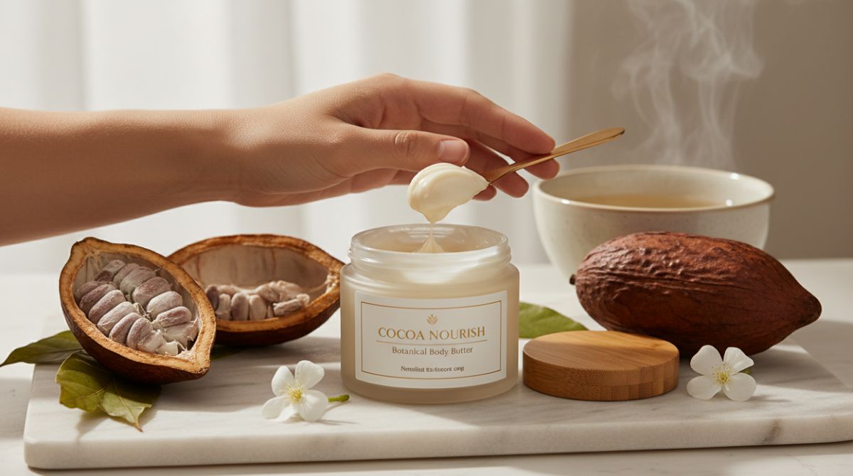 Cocoa butter lotion benefits for dry, rough, and flaky skin with natural ingredients