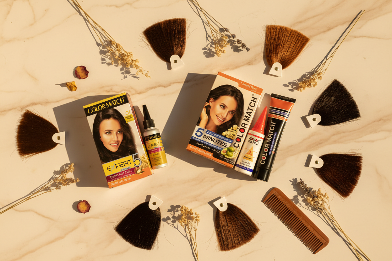 Black Rose Color Match hair color products with brown shade swatches for natural hair color in Pakistan