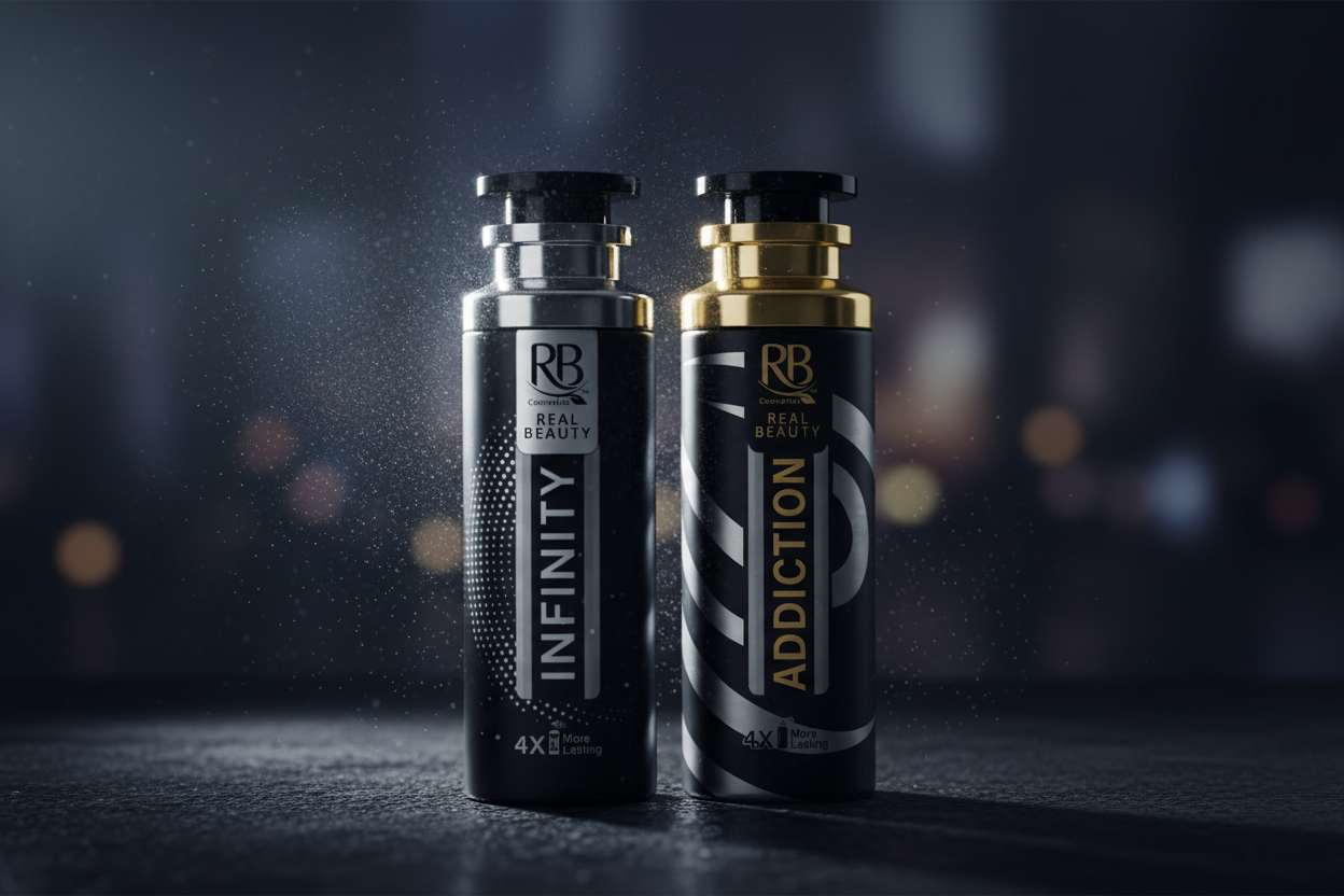 RB Infinity and RB Addiction Body Spray with fine mist spray for all-day freshness
