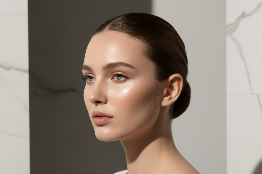 A woman face showing skin care